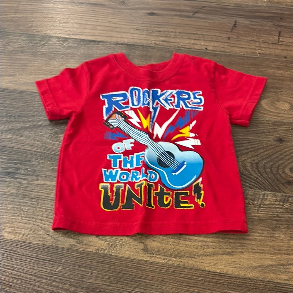 Vibrant Red Short Sleeve Tee with Bold Graphic Design